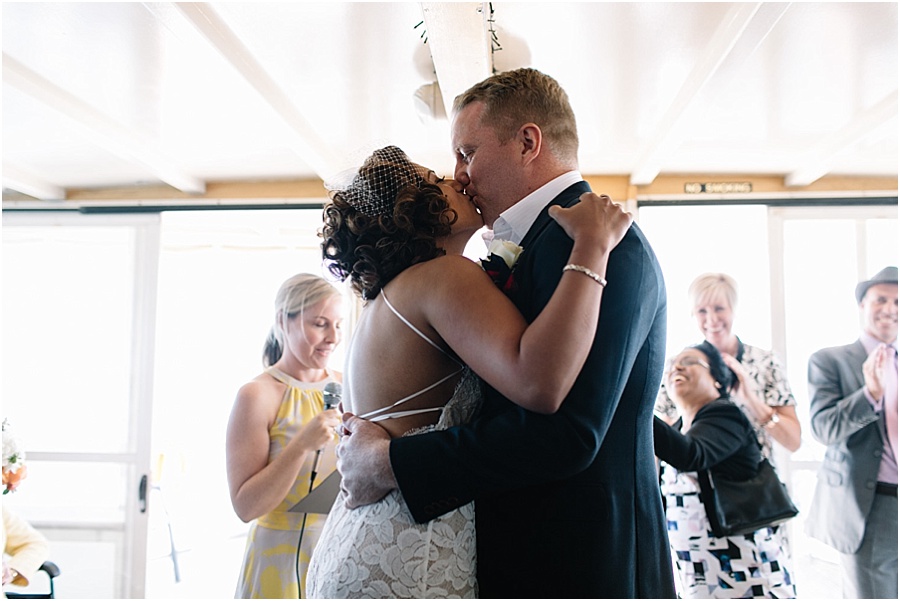 LJM Photography_Coastal boat wedding_Documentary Photographer_First kiss
