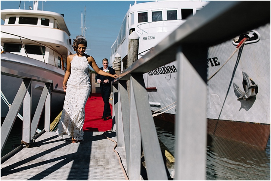 LJM Photography_Coastal boat wedding_Documentary Photographer_Bride walking