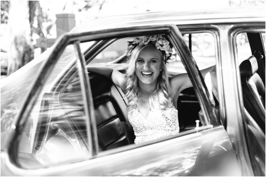 Bride about to get out of the car