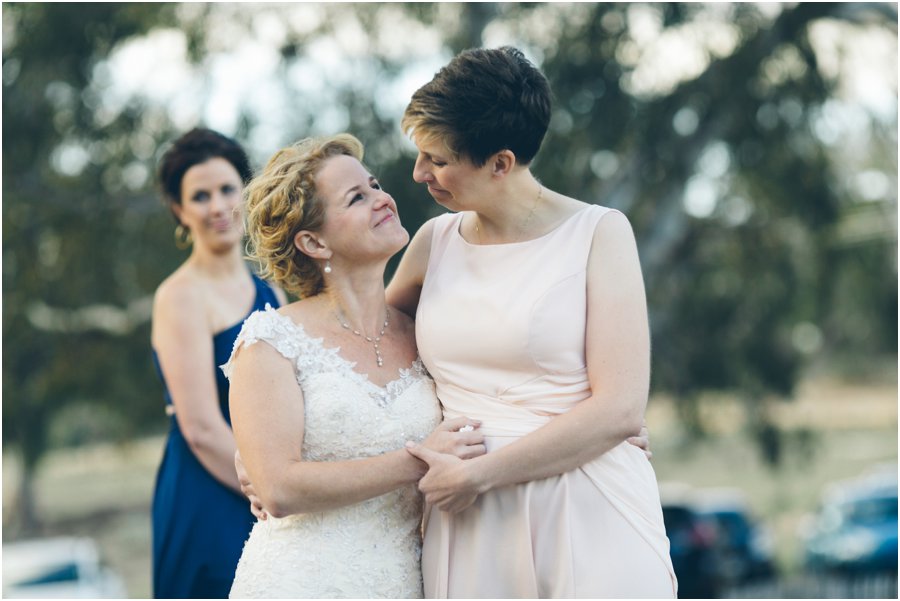 Two brides in love, embracing