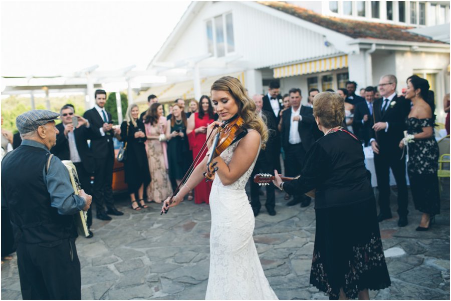 Bride playing a violin 