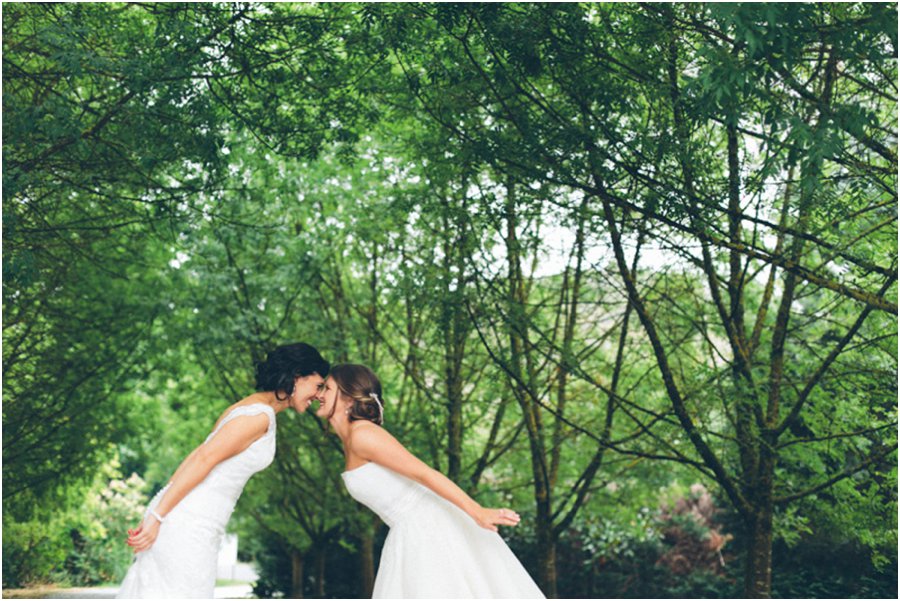 Yarra Valley wedding venues - Quirky shot of lesbian couples foreheads touching