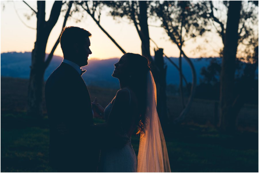 Yarra Valley wedding venues - Sunset shot of bride and groom at Zonzo estate