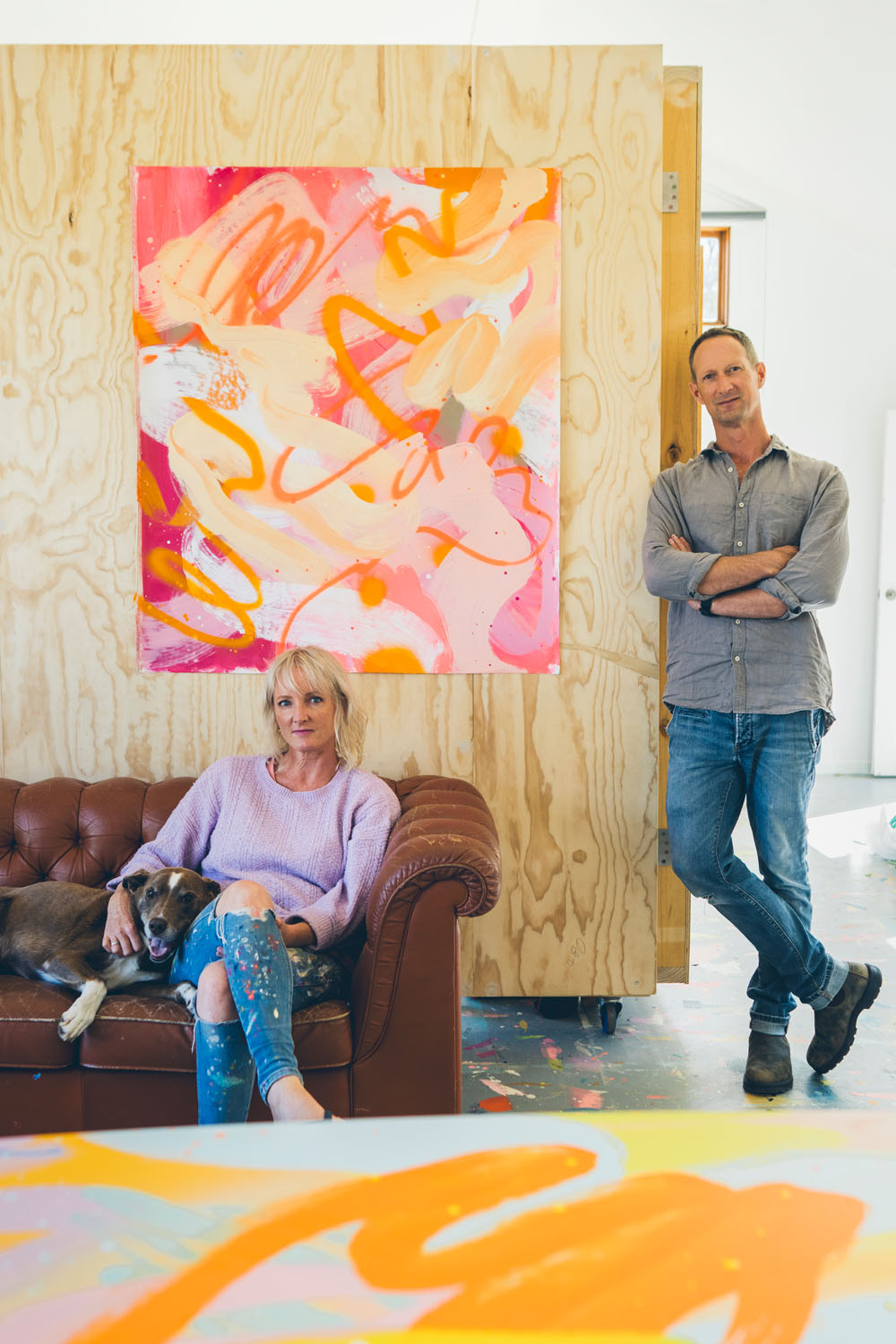 Creative couple branding headshot in Surf Coast art studio