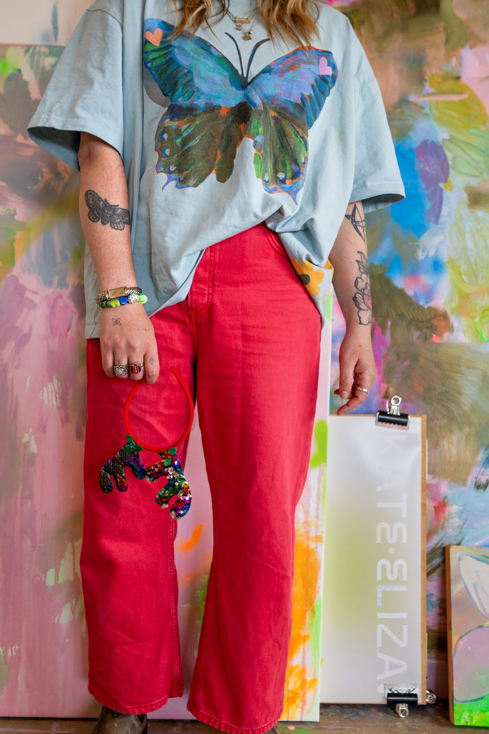 Creative Torquay personal branding portrait with colourful studio backdrop