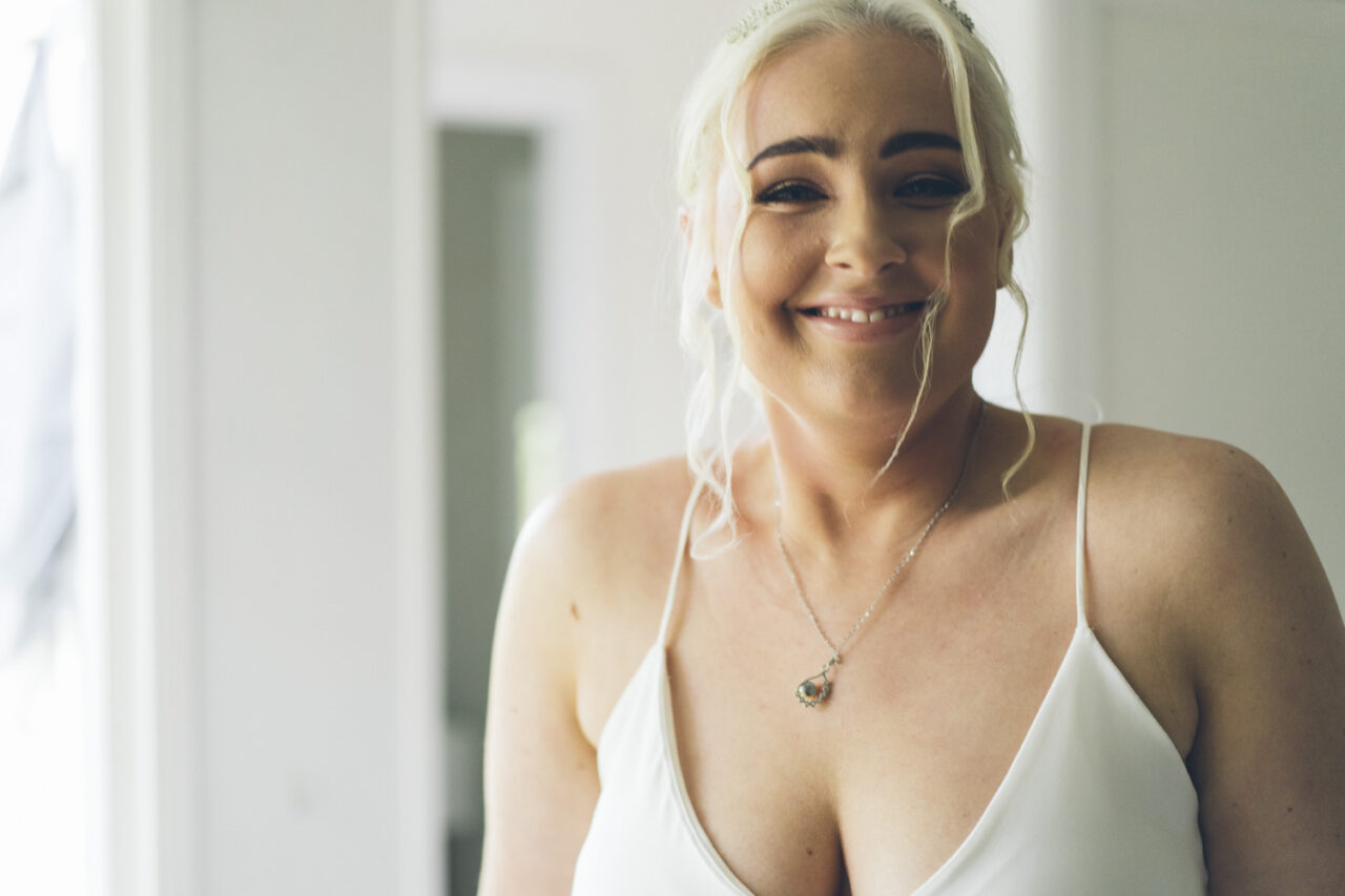 Bride smiling during getting ready at Alowyn Gardens wedding in Yarra Valley