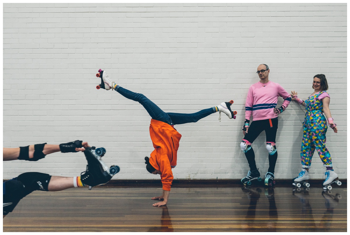 Rollerskaters doing tricks