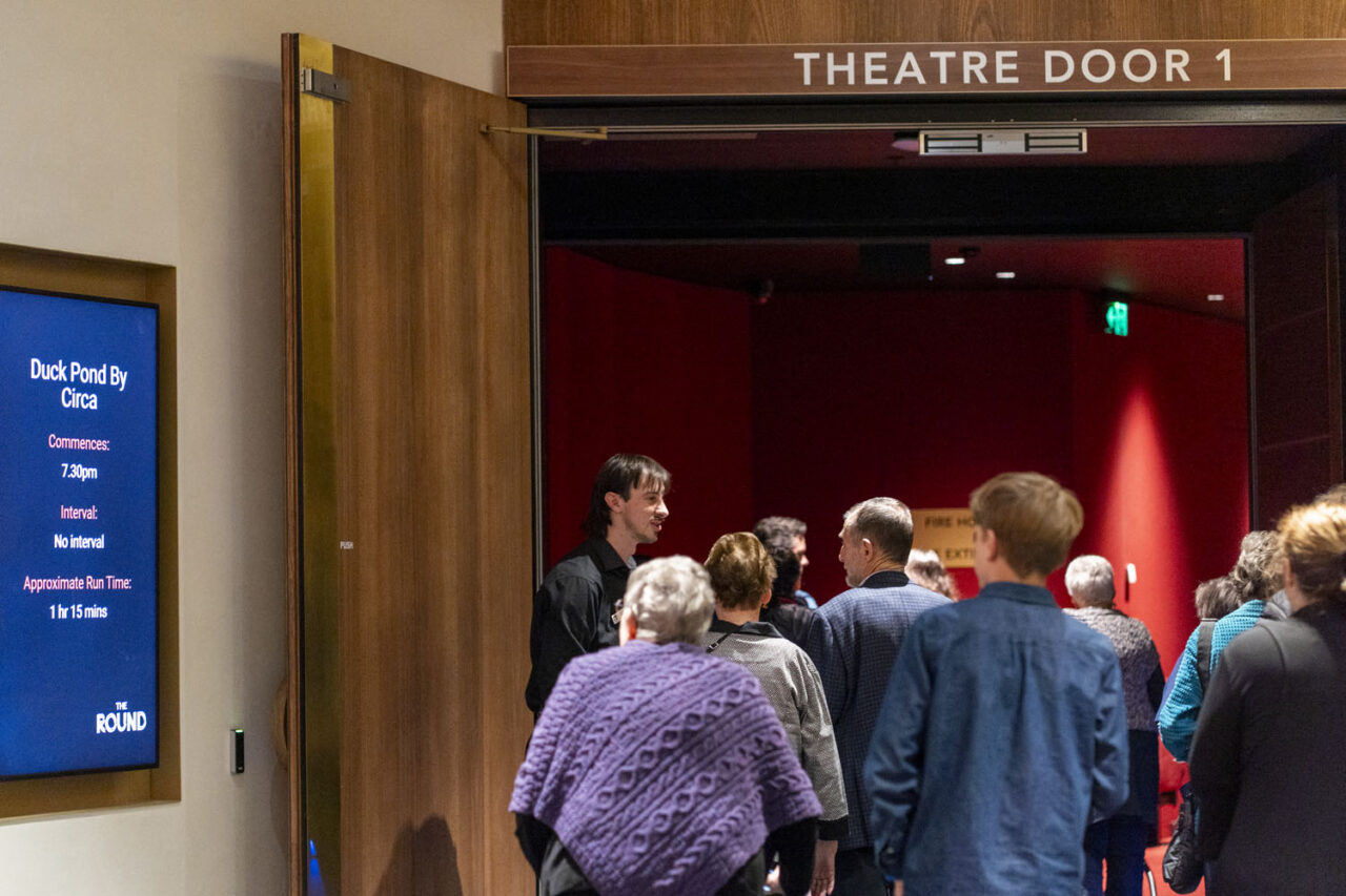 Audience entering Theatre Door 1 at The Round Melbourne for Circa’s Duck Pond performance, photographed by Lauren Marshall.