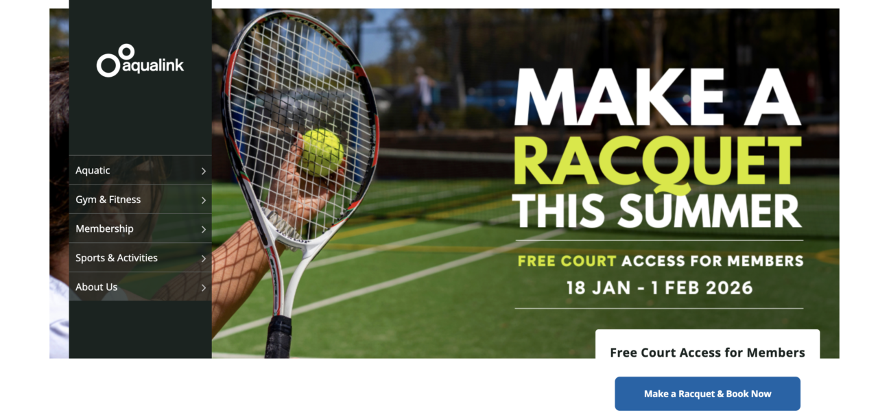 Aqualink Make a Racquet This Summer campaign banner on local council website