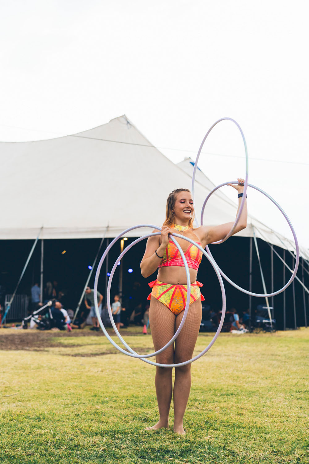 Performer with hula hoops at Night Jar Market Torquay on the Surf Coast