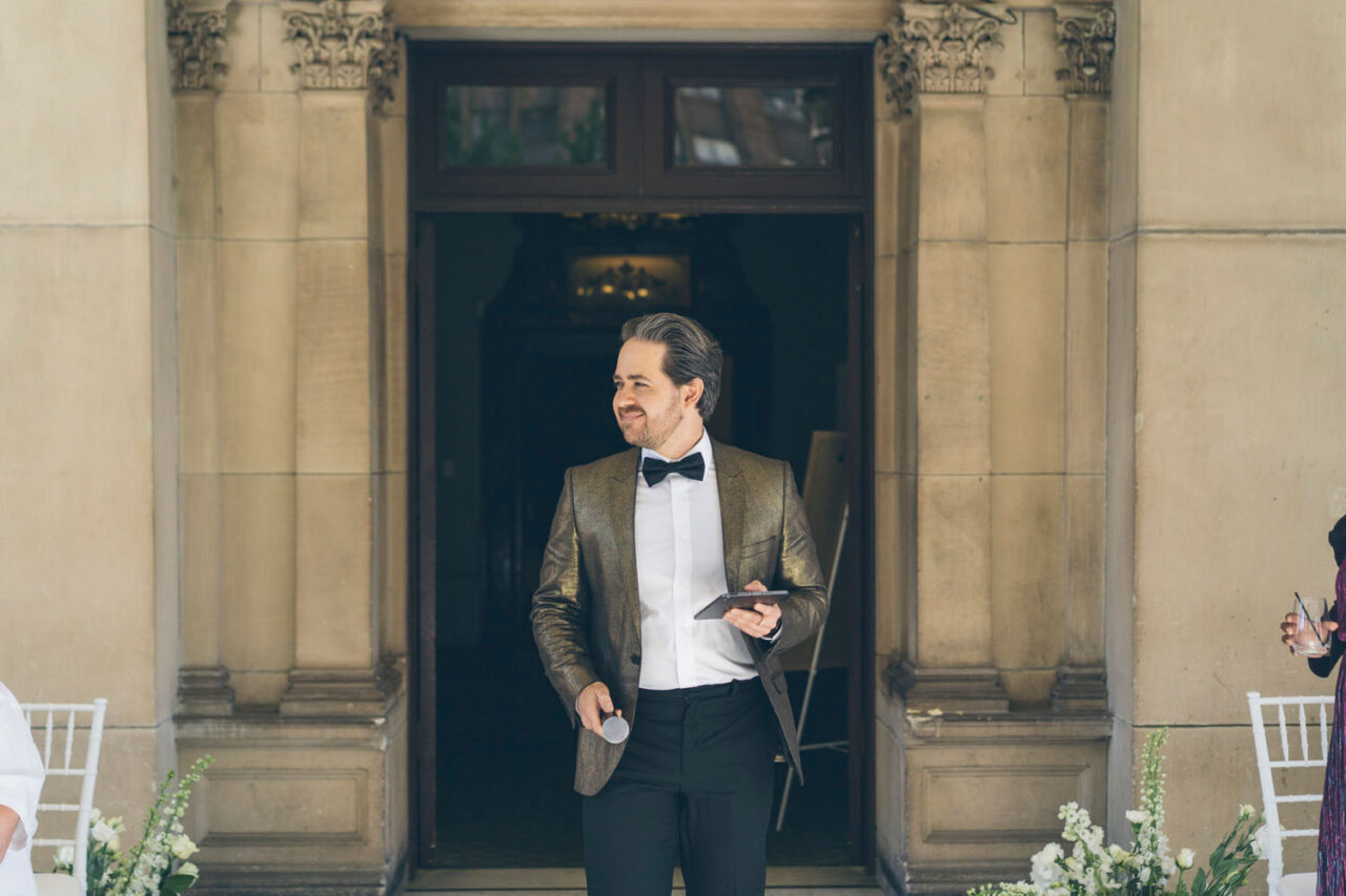Darren Sibson wedding celebrant standing at ceremony entrance during Melbourne wedding